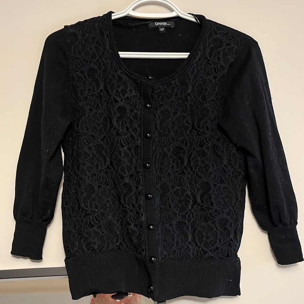 George Black Cardigan with Floral Lace Detail